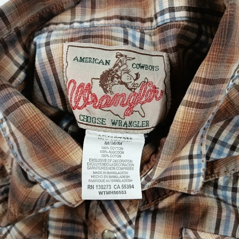 Vintage Wrangler Shirt Mens Medium Pearl Snap Plaid Western Rodeo Cowboy Ranch
